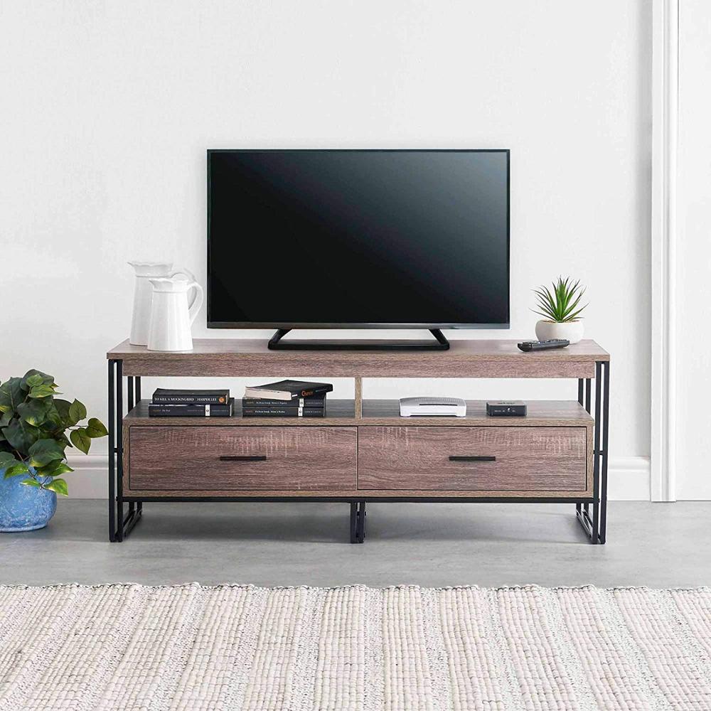 TV Unit cabinet with 2 Drawers,Modern Industrial Design Wooden Effect TV Stand