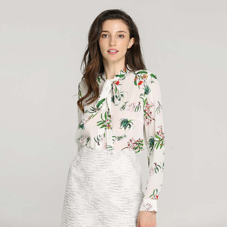 Wholesale custom 100%silk ladies long sleeve blouse shirt design for office