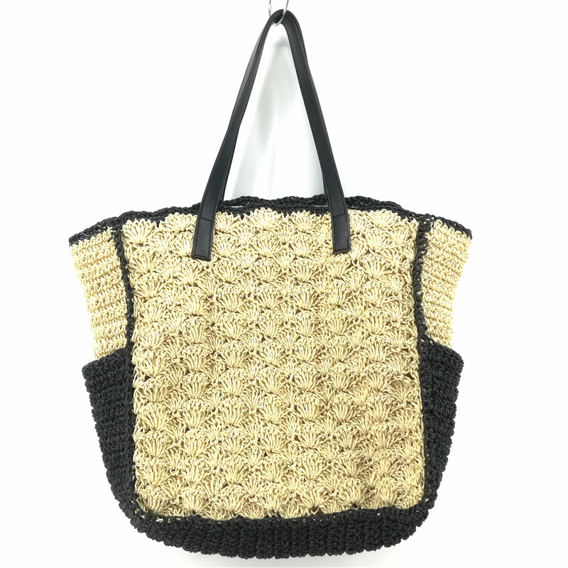 Natural straw bags with pocket for girls