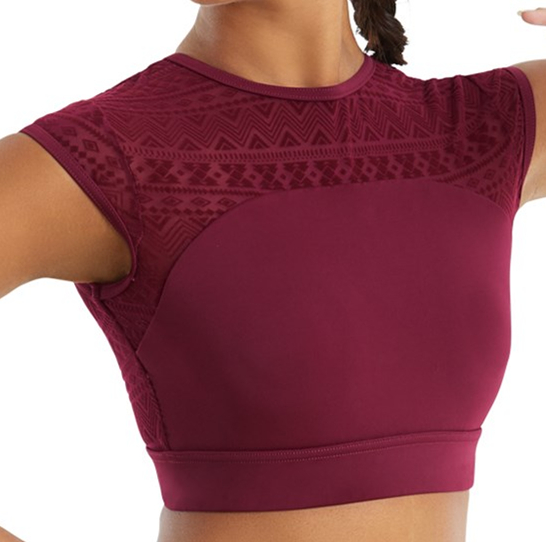 Ladies crop top tribal flocked mesh back-dancewear/show/costume/yoga