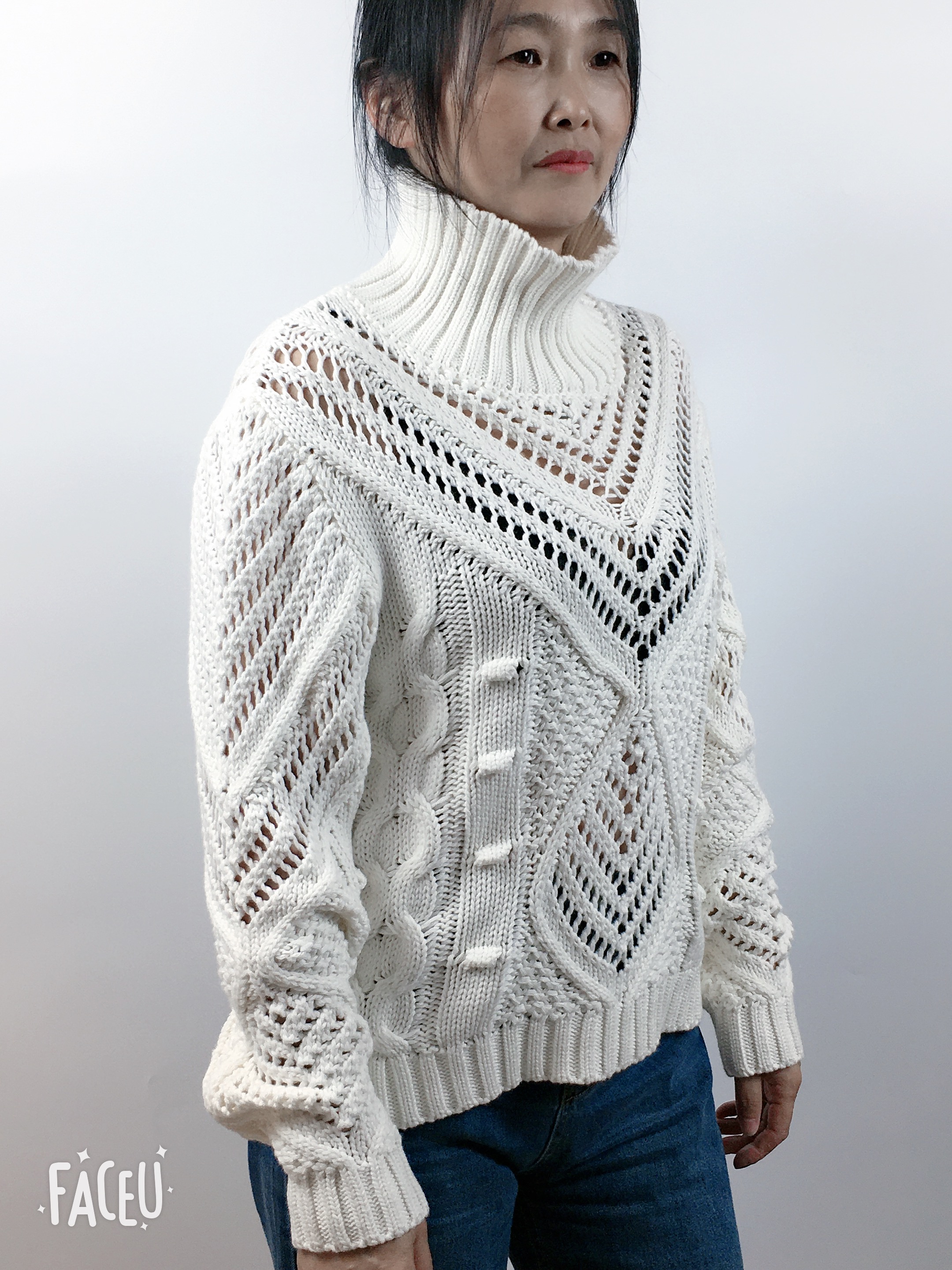 Ladies'high neck long sleeve knitted jumper