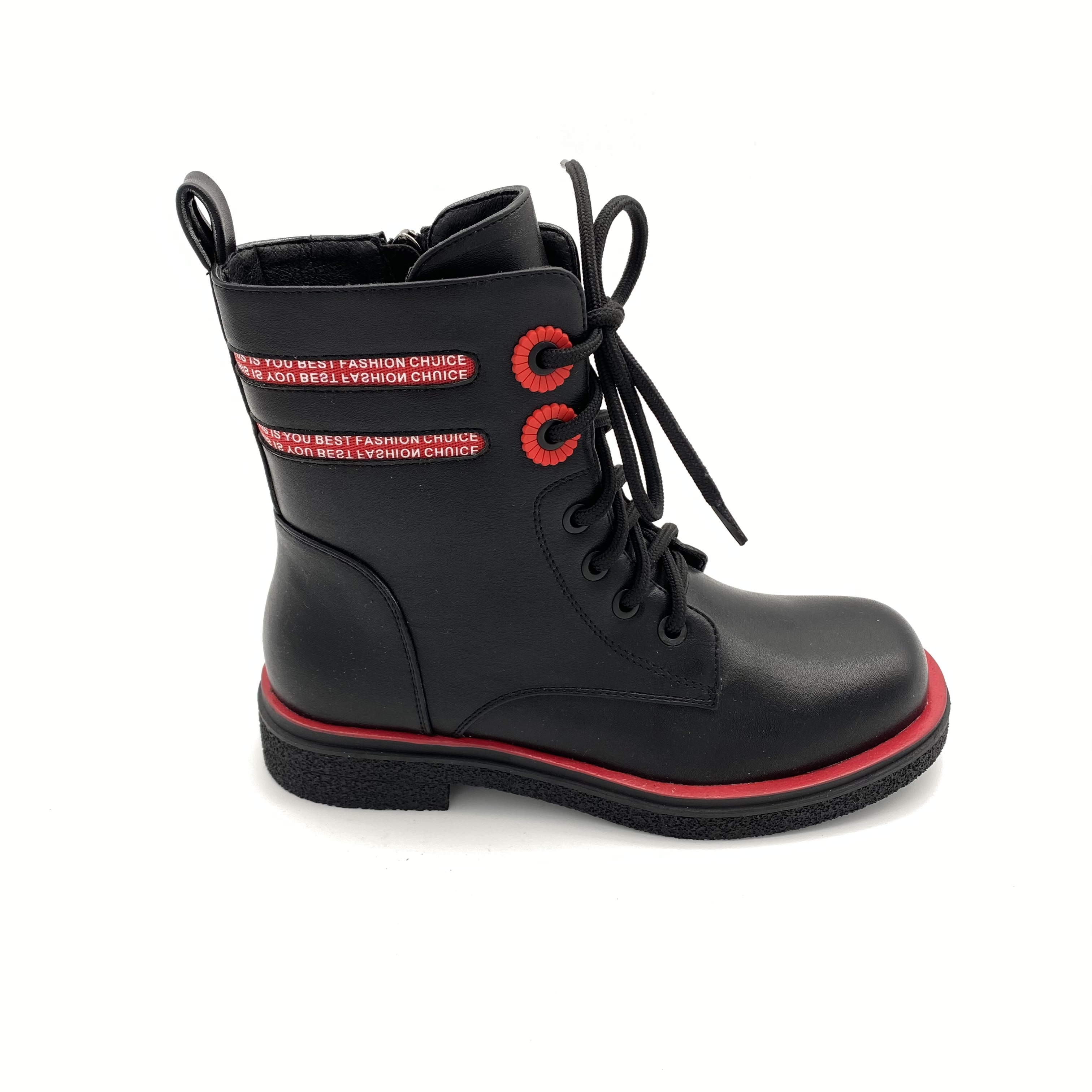 2020 new boys and girls fashion waterproof lacing rubber outsole non-slip black zipper waterproof platform Martin boots