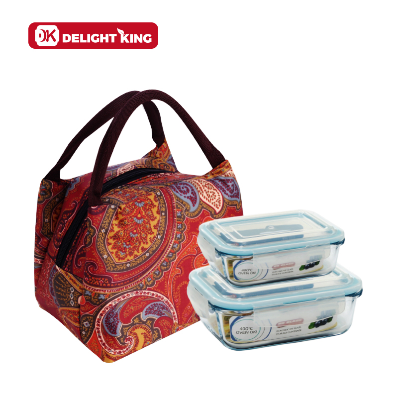 High borosilicate glass food container with lunch bag glass meal prep crisper take away food sto
