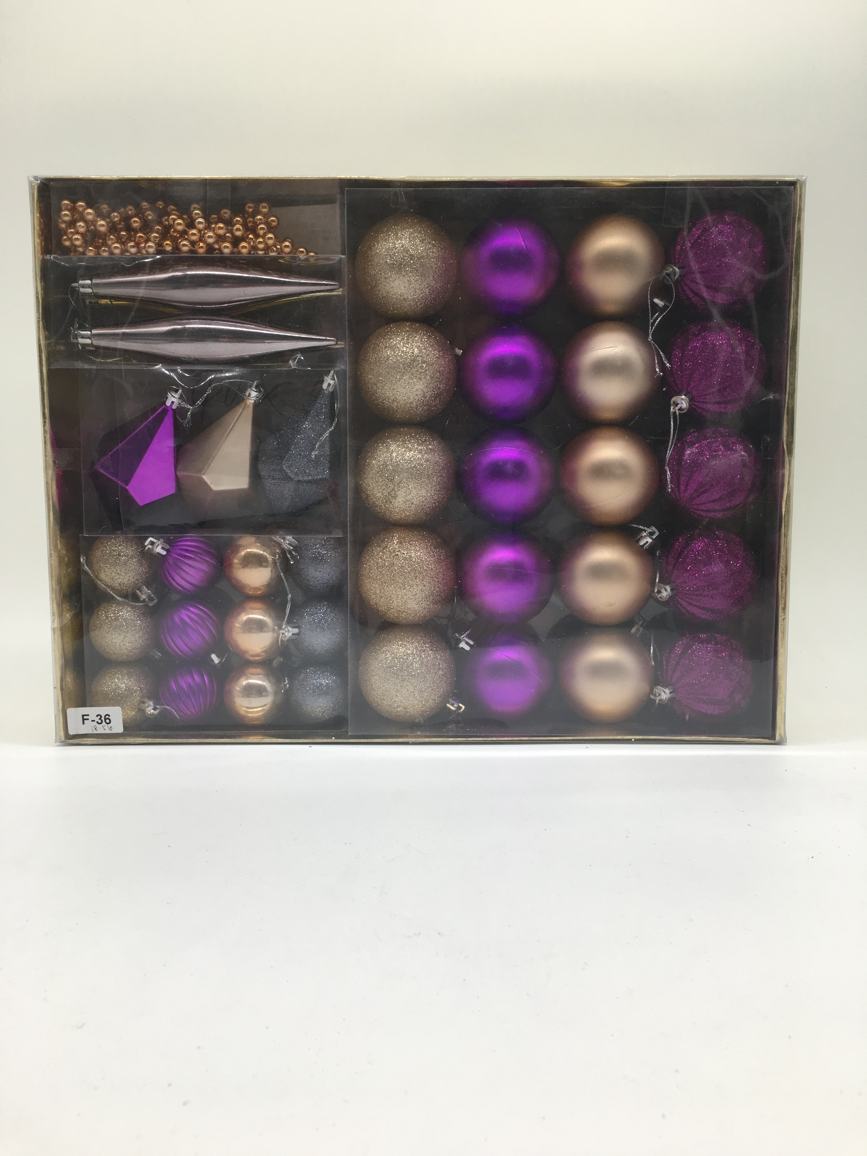 X'MAS S/40 4+6+10+14.5+150CM purple gold and grey joyful ornaments