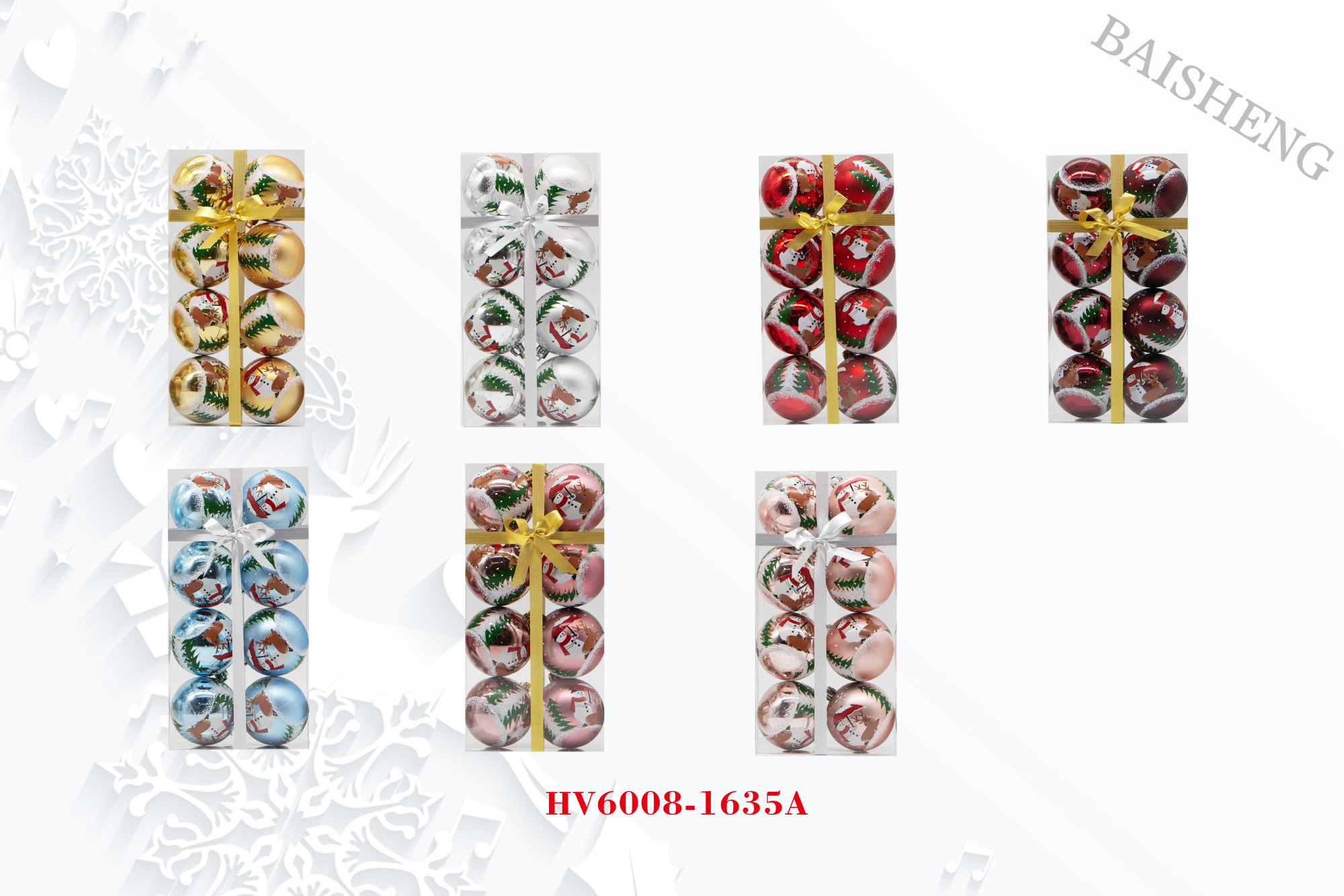 6cm Painted Christmas Balls, 8pcs In PVC Box With Ribbon