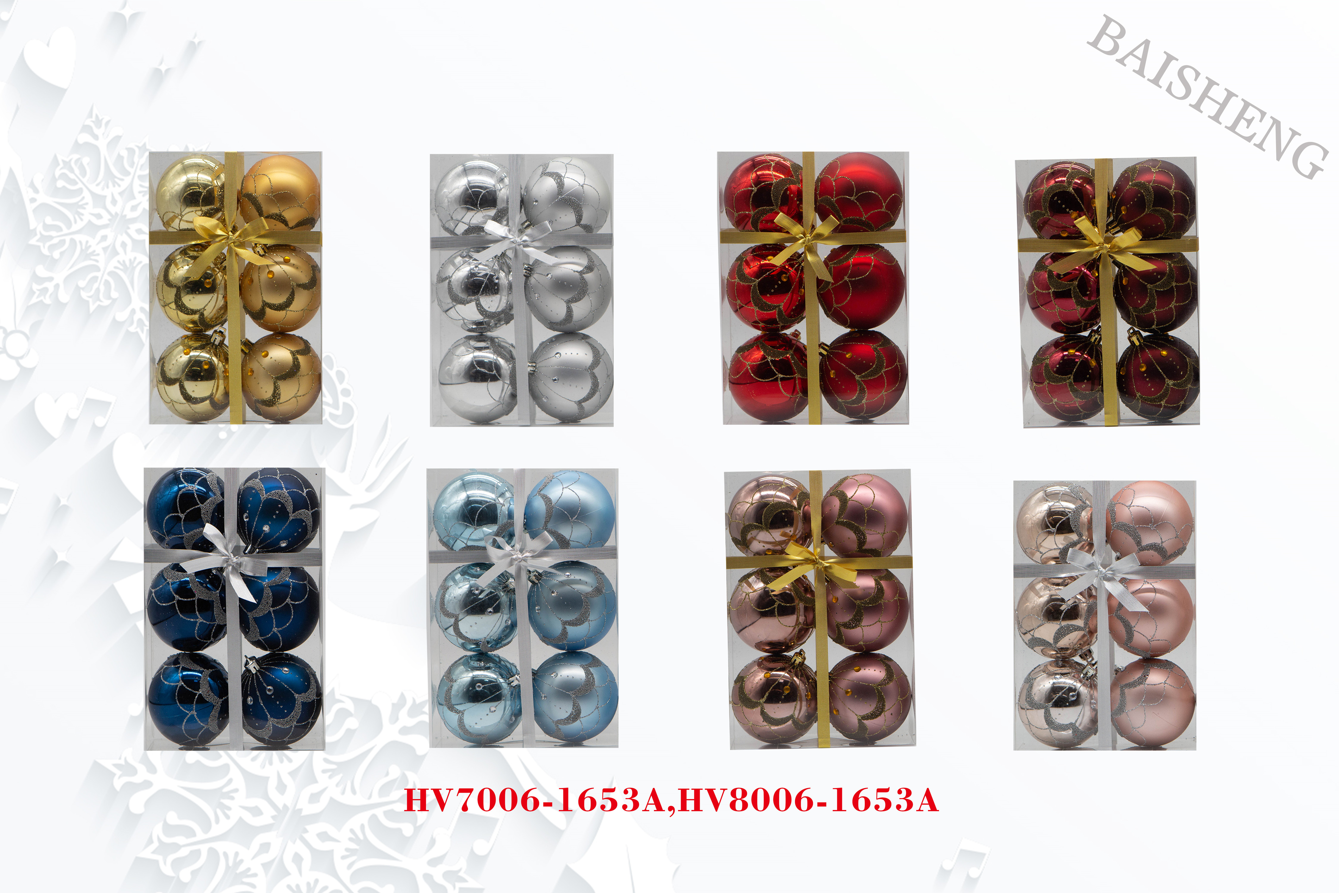 8cm Painted Christmas Balls, 6pcs In PVC Box With Ribbox