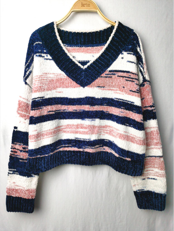 Women's irregular stripe knitted pullover