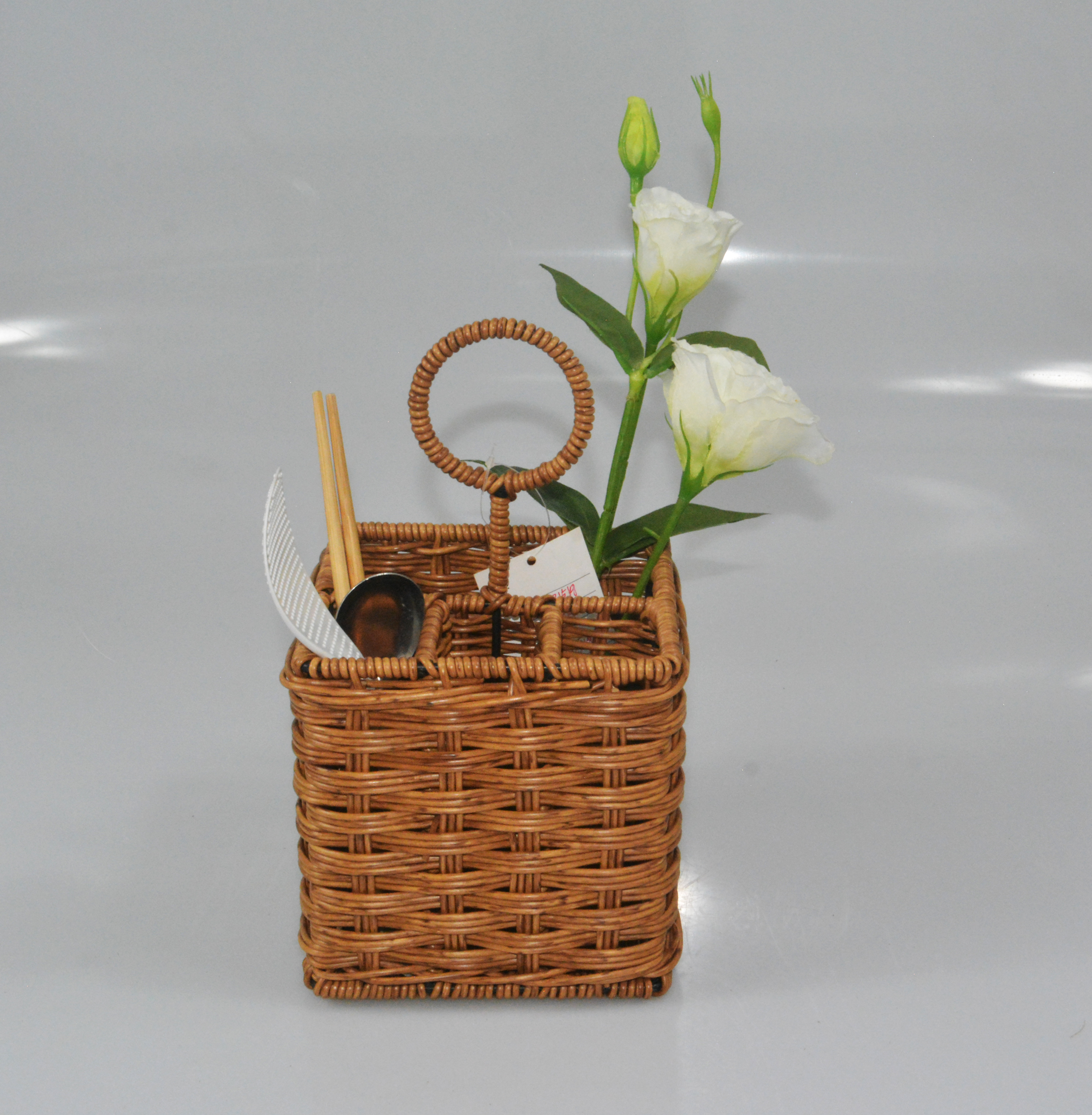 PP rattan hand-woven flatware caddy picnic basket