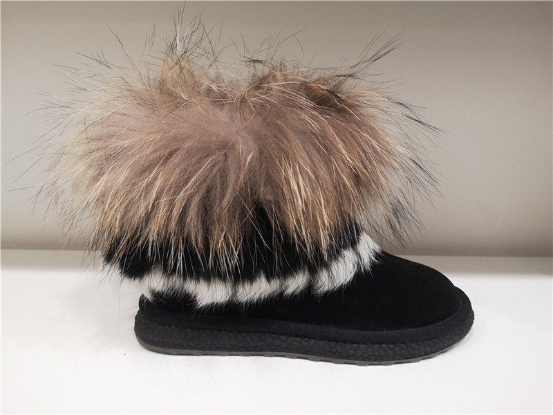 Ladies Fashion Sheepskin/Fake fur Snow Boot Winter shoes Water-Resistant Raccon fur Rabbit fur Cuff