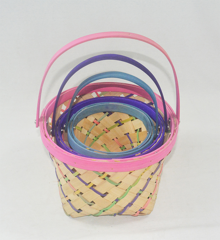 Easter colorful wood chip woven storage basket with color stripes set of 3