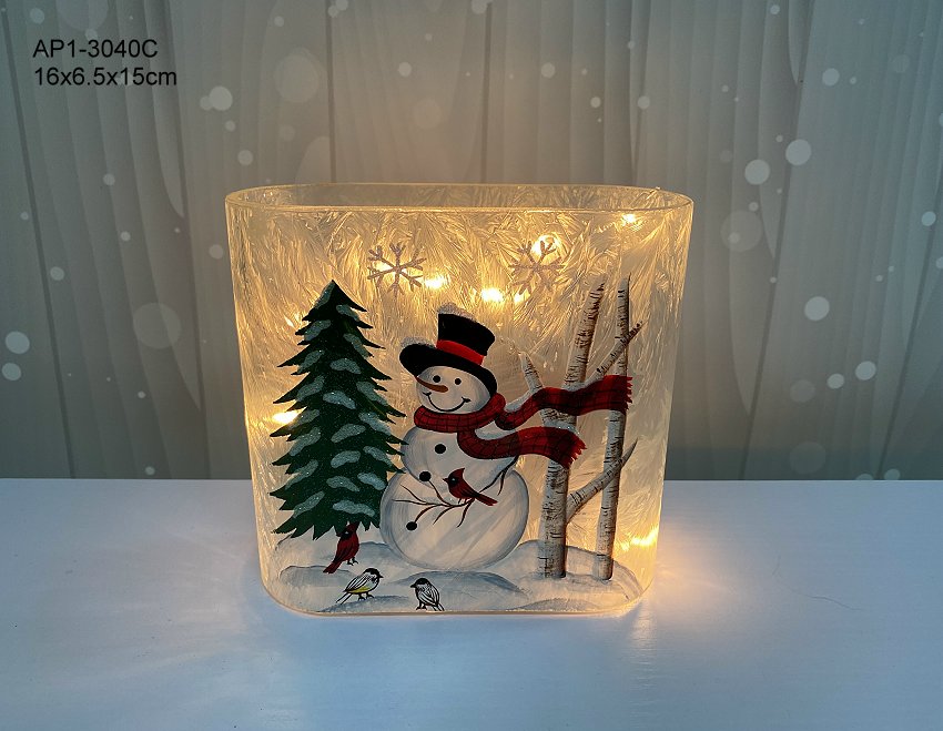 snowman glass accent with LED light