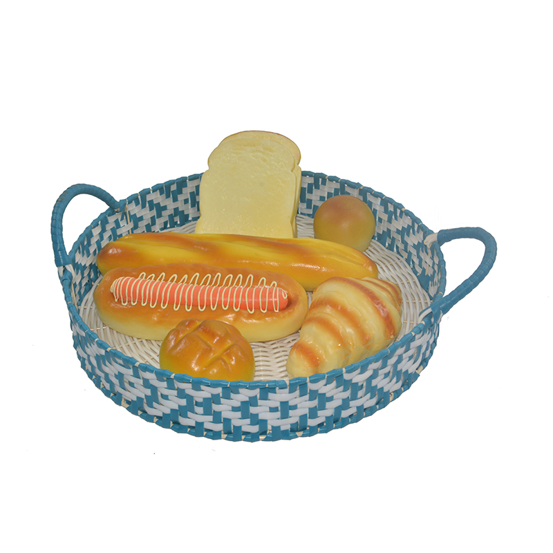 Plastic rattan serving tray for fruit bread storage basket set of 2 with handle