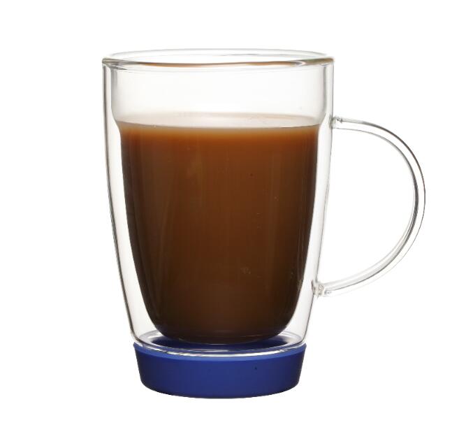 Hot Selling High Borosilicate Double wall glass cup with silicone base EU Standard Dishwasher Safe