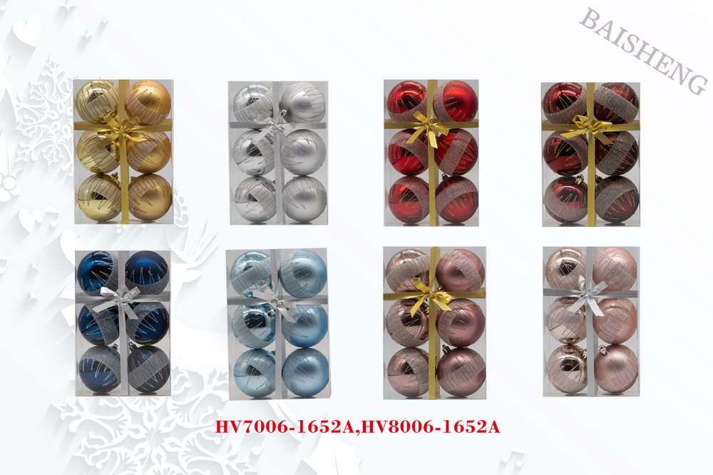 7cm Painted Christmas Balls, 6pcs In PVC Box With Ribbon