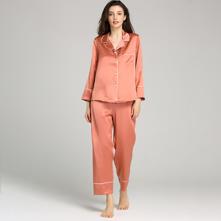 2020 hot models satin two piece set pajama pants Long sleeve button women's sleepwear
