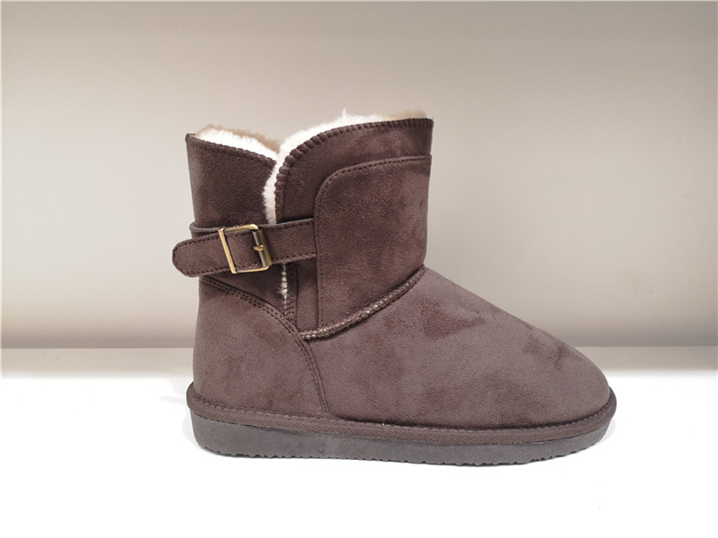 Ladies Fashion Sheepskin/Fake fur Snow Boot Winter shoes Water-Resistant Metal Buckle Belt