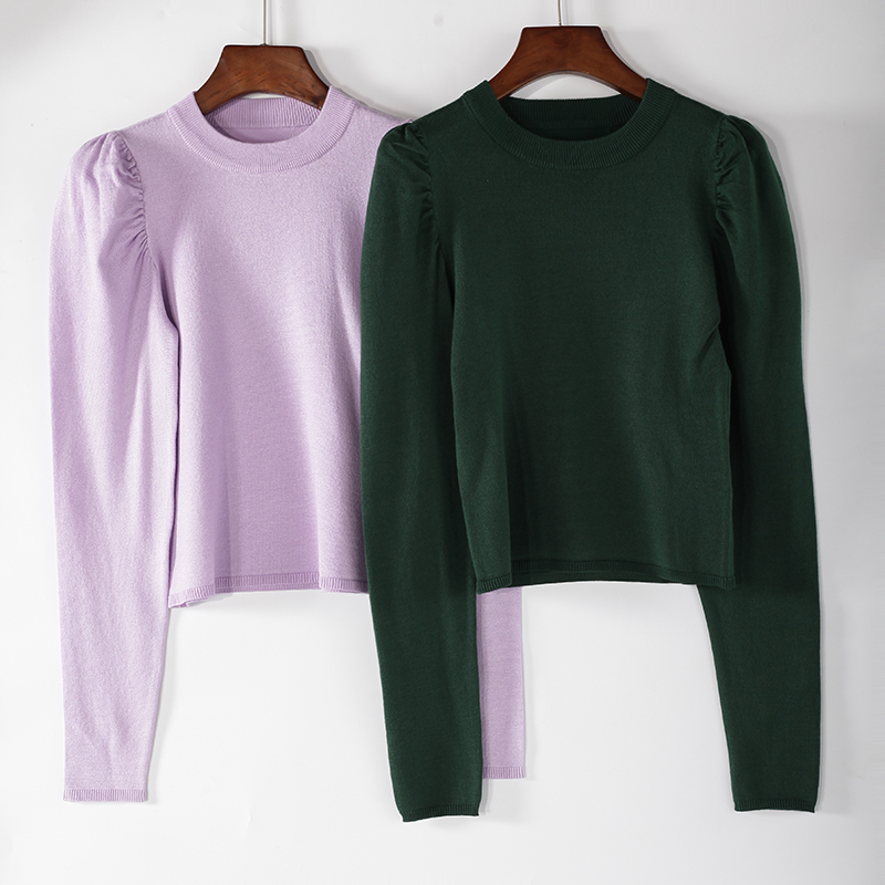 Women's Round Neck Bubble Sleeve Knitted Sweater