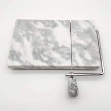 5" Natural Marble Cheese Slicer Board Tray Marble Handle Color White With Vein