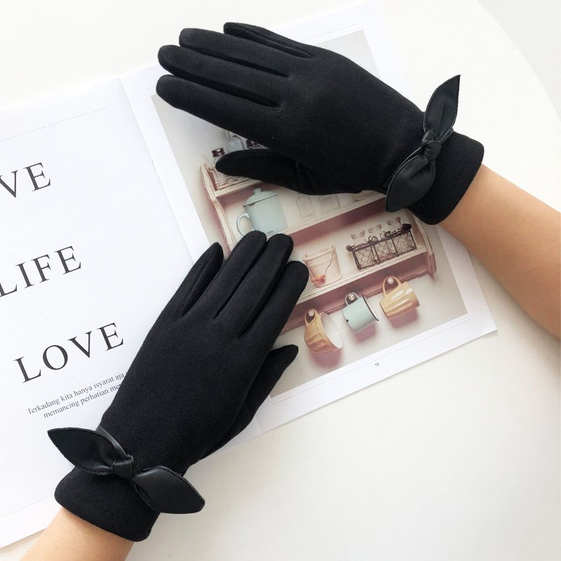 Factory price velvet fabric gloves with bow for promotion