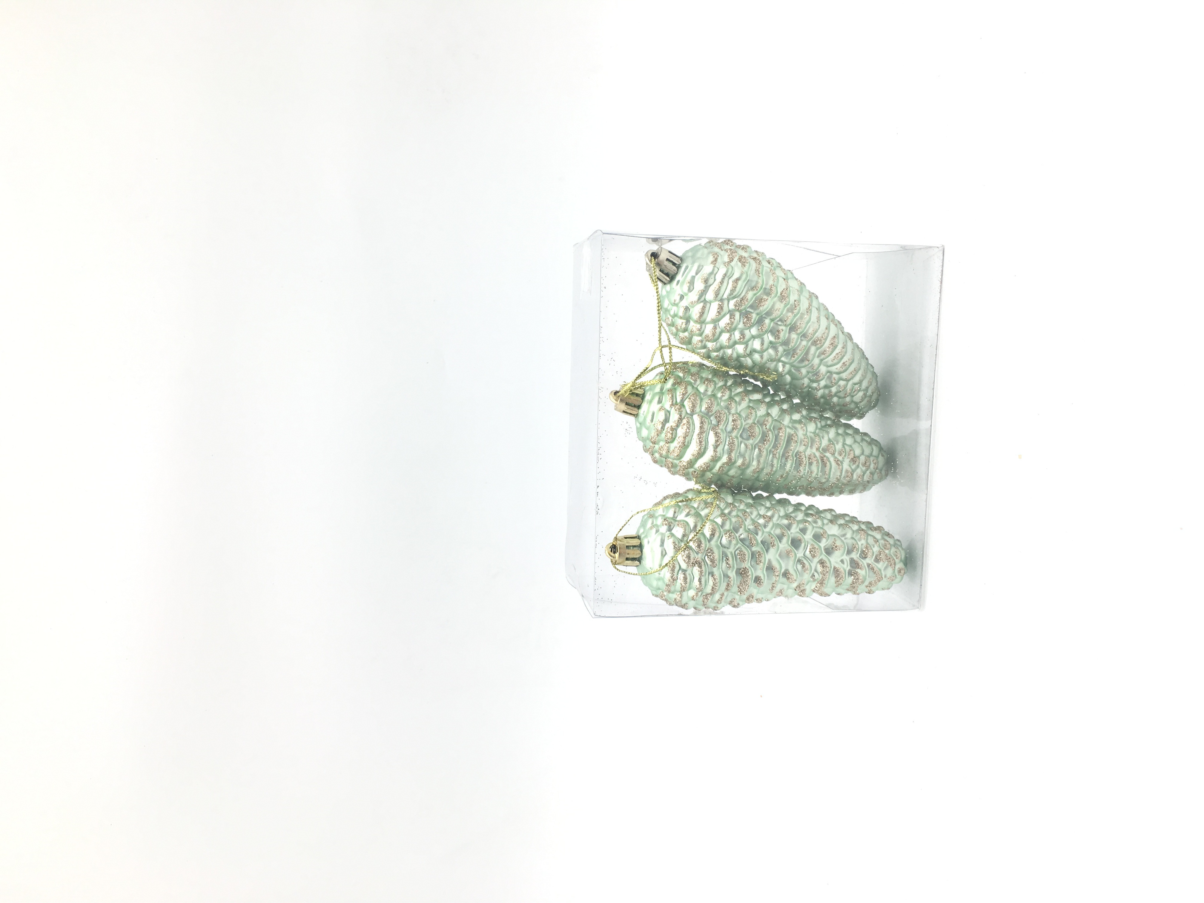 NOEL S/3 10CM mint green and champagne handmade plastic balls