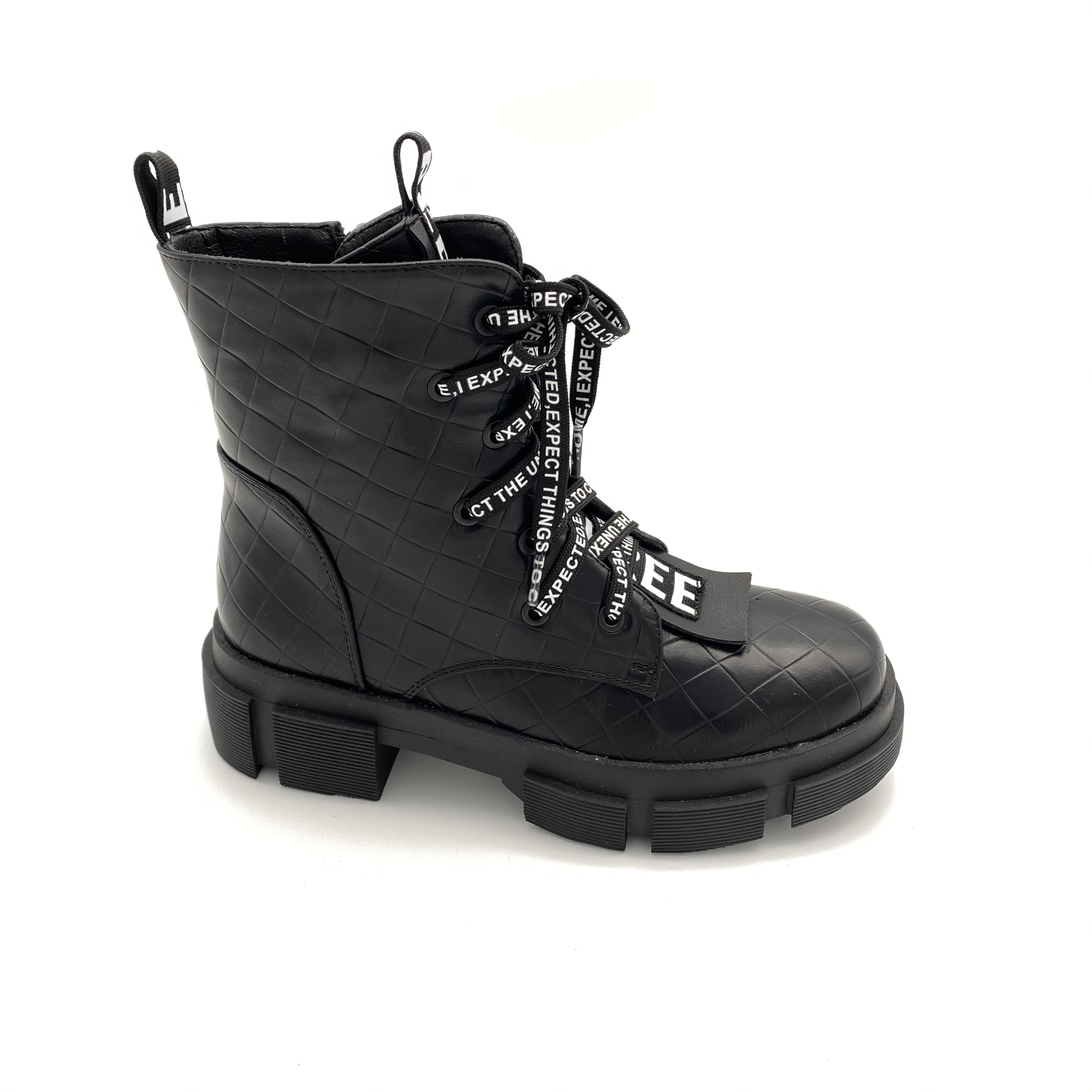 Boys Girls Leather Waterproof Outdoor Lace-Up Mid Calf Combat Boots