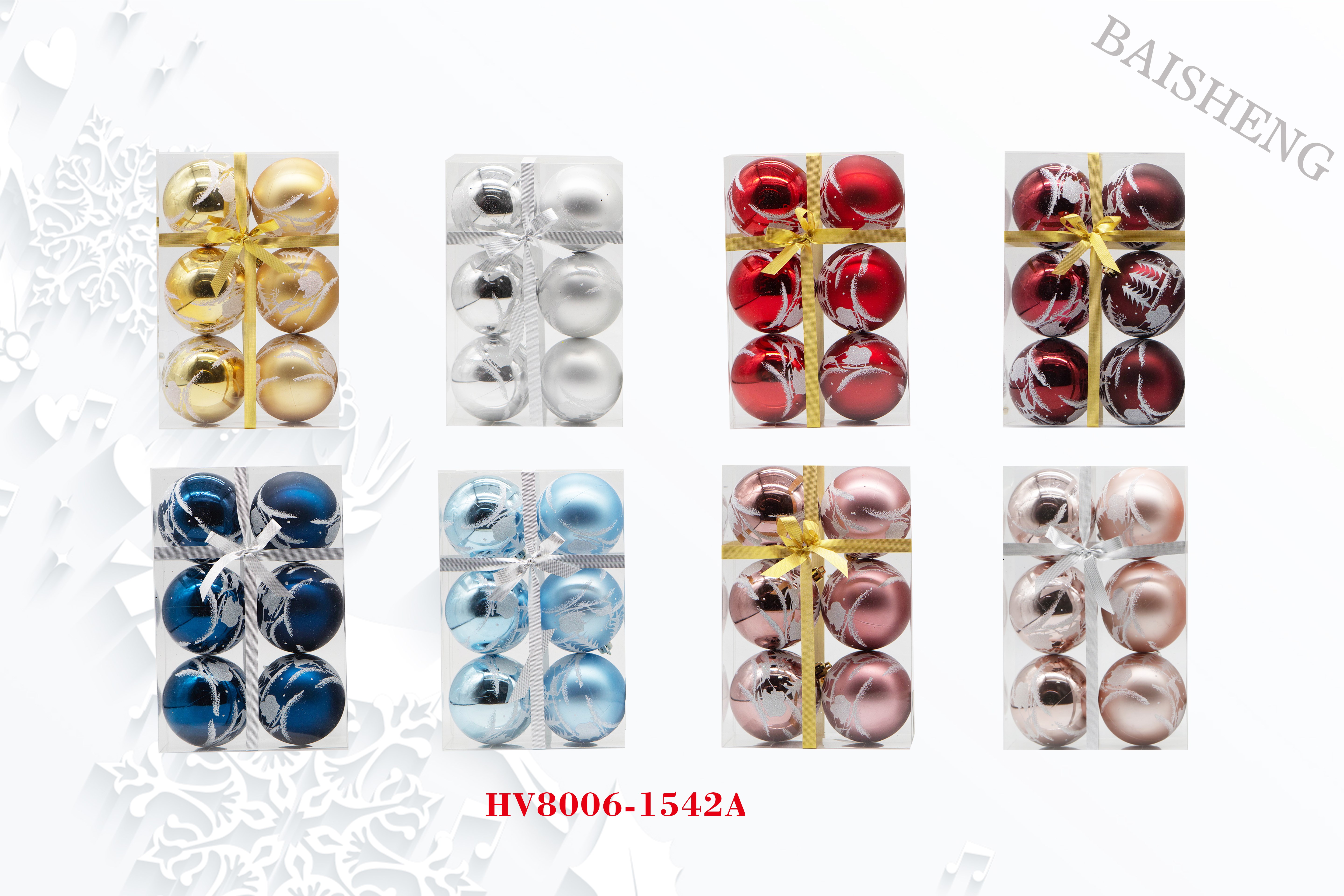7cm Painted Christmas Balls, 6pcs In PVC Box With Ribbox