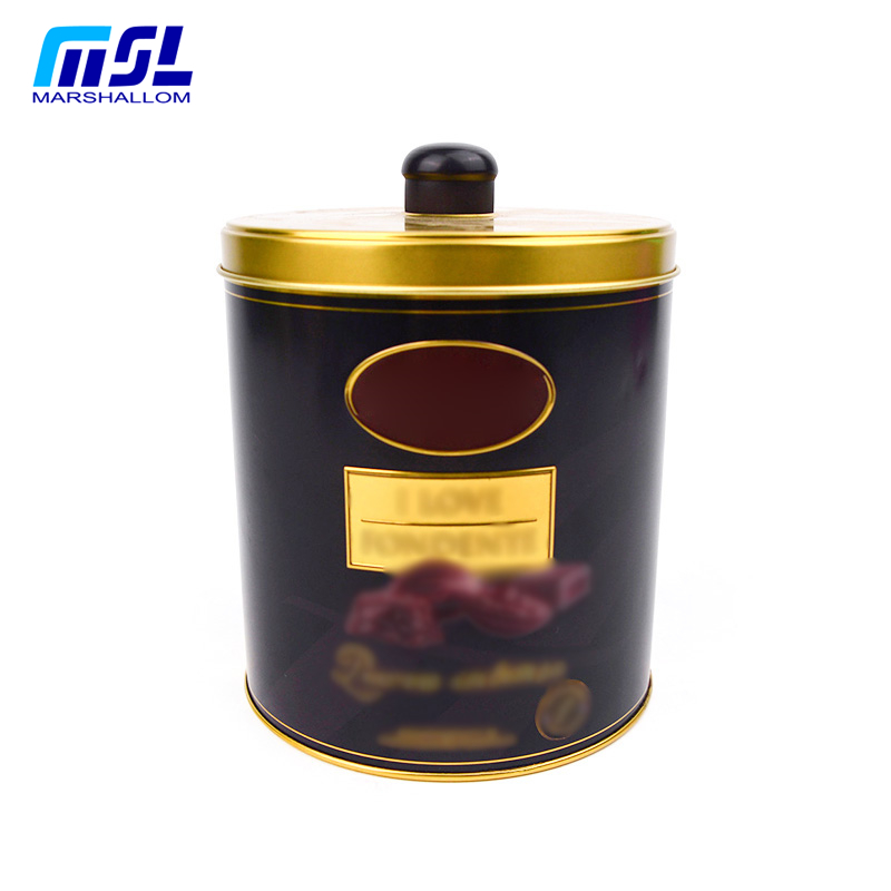 round tin with knob/tin/tinbox/tin packaging/gift box/metal tin/metal can