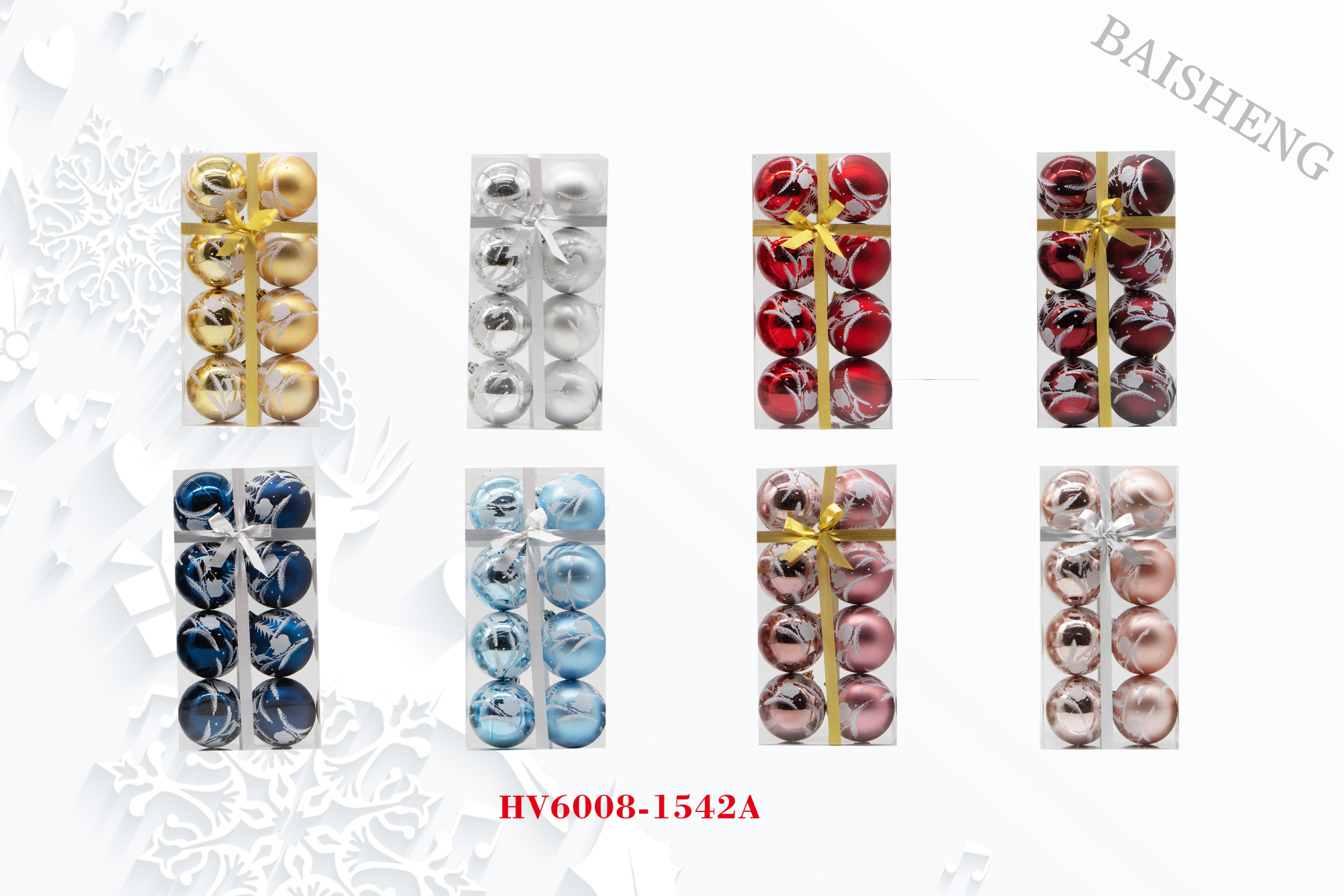 6cm Painted Christmas Balls, 8pcs In PVC Box With Ribbon