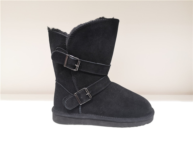 Ladies Fashion Sheepskin/Fake fur Snow Boot Winter shoes Water-Resistant Two Belts
