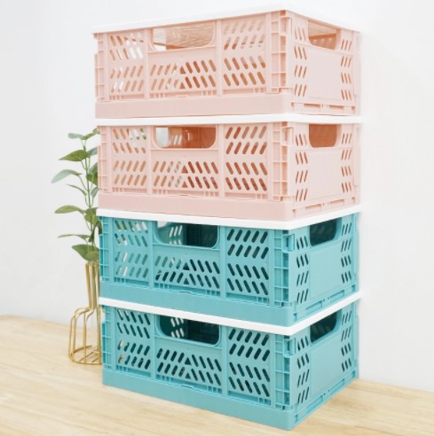 Folding Crates Hollow out design folding storage box kitchen fruit and vegetable storage basket Folding storage basket