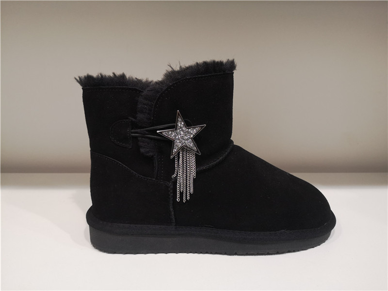 Ladies Fashion Sheepskin/Fake fur Snow Boot Winter shoes Water-Resistant Start Ornament