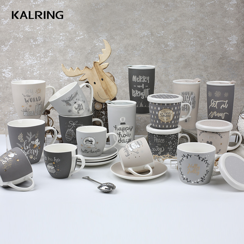 New bone china mug dinner set travel mug with silicone lid for christmas for gift