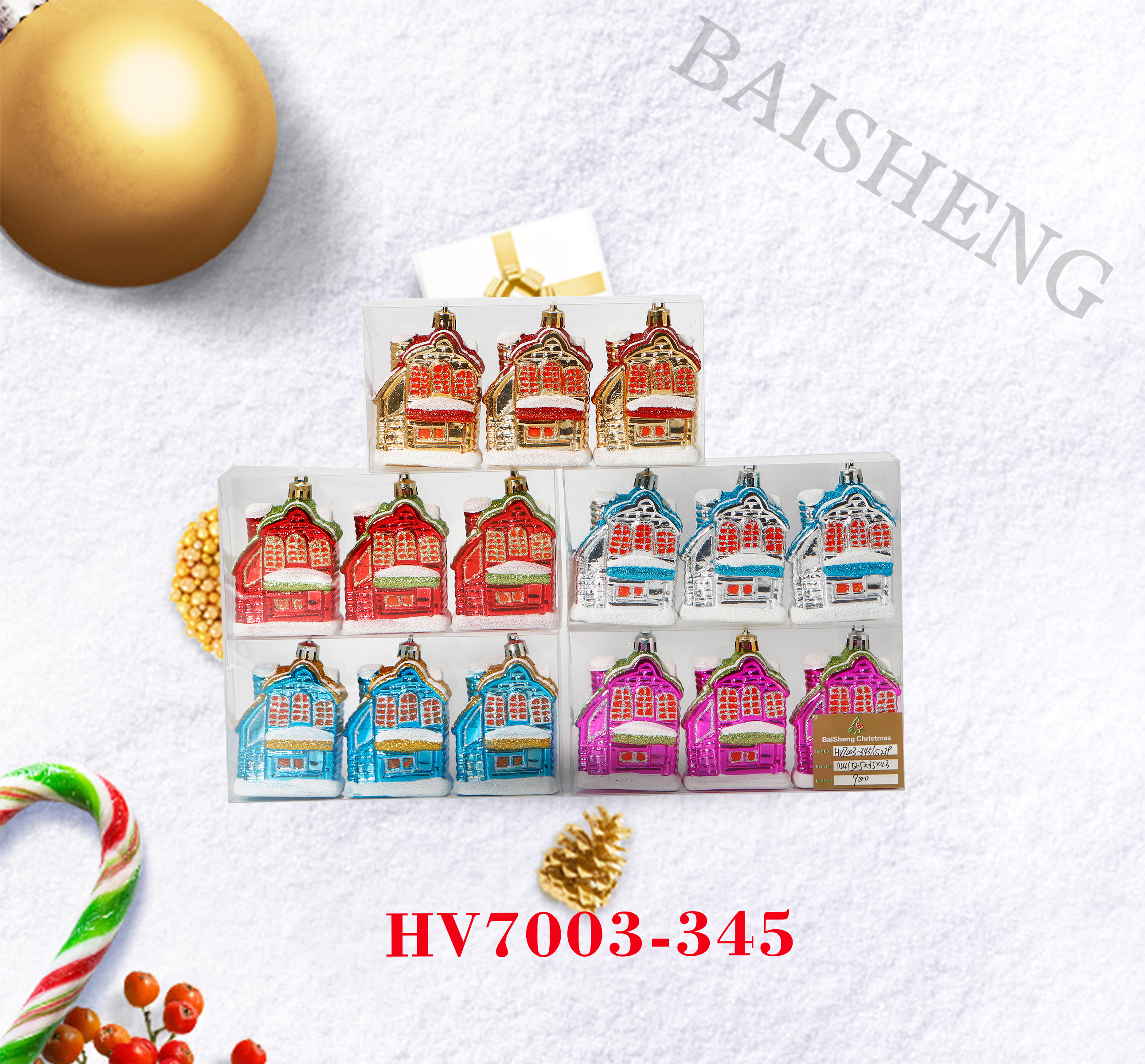 7cm Shiny Painted Ornaments, 3pcs In PVC Box