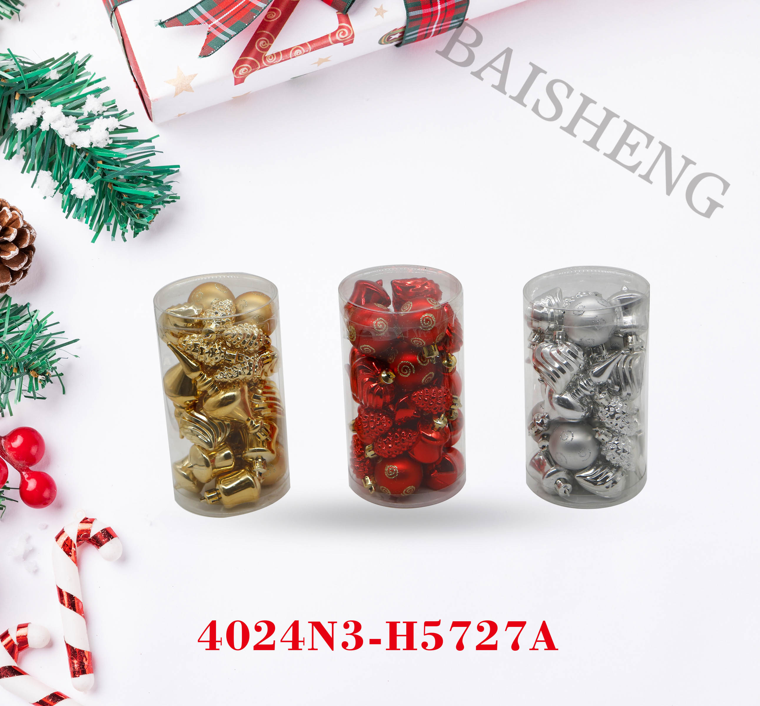 24pk Mixed Christmas Balls In PVC Tube