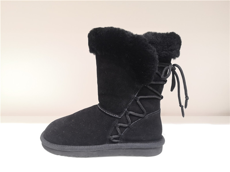Ladies Fashion Sheepskin/Fake fur Snow Boot Winter shoes Water-Resistant Back Lace