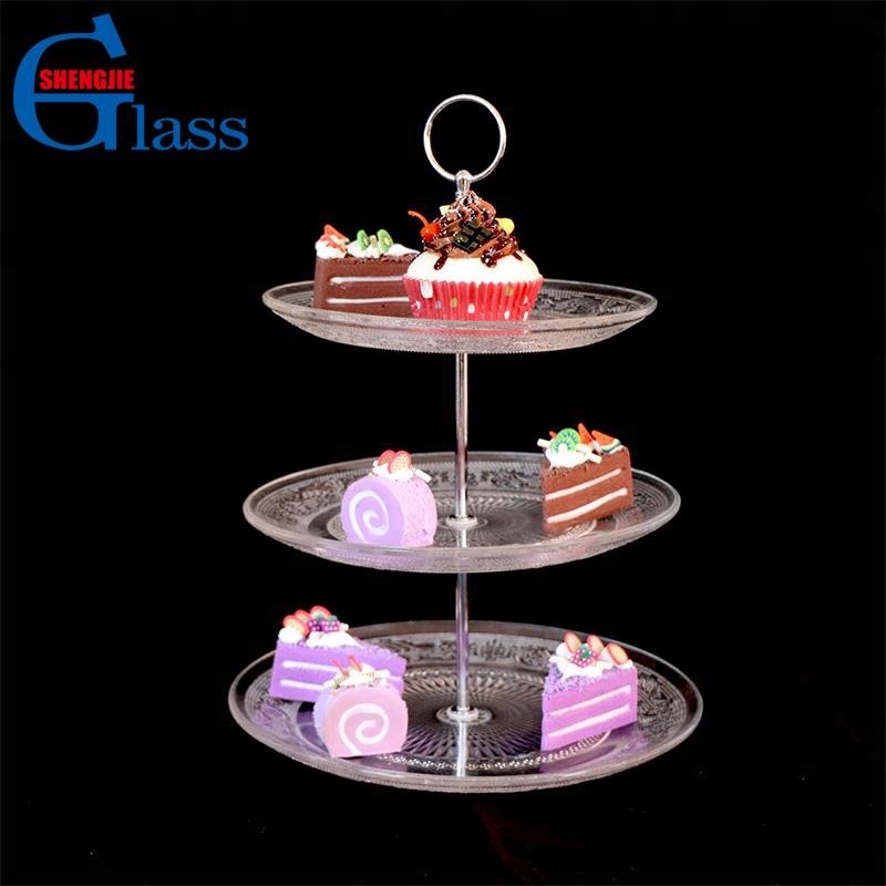 3 Layers Fancy Glass Cake Dish With Pillar