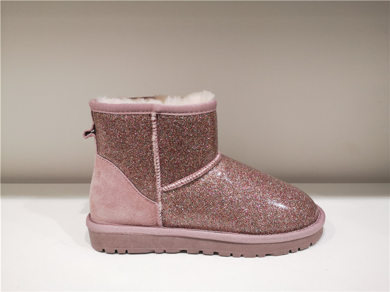 Ladies Fashion Sheepskin/Fake fur Snow Boot Winter shoes Water-Resistant Glitter