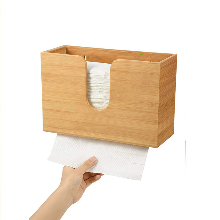 Wall mount Bamboo Tissue Dispenser Napkin Holder Toilet Paper Box