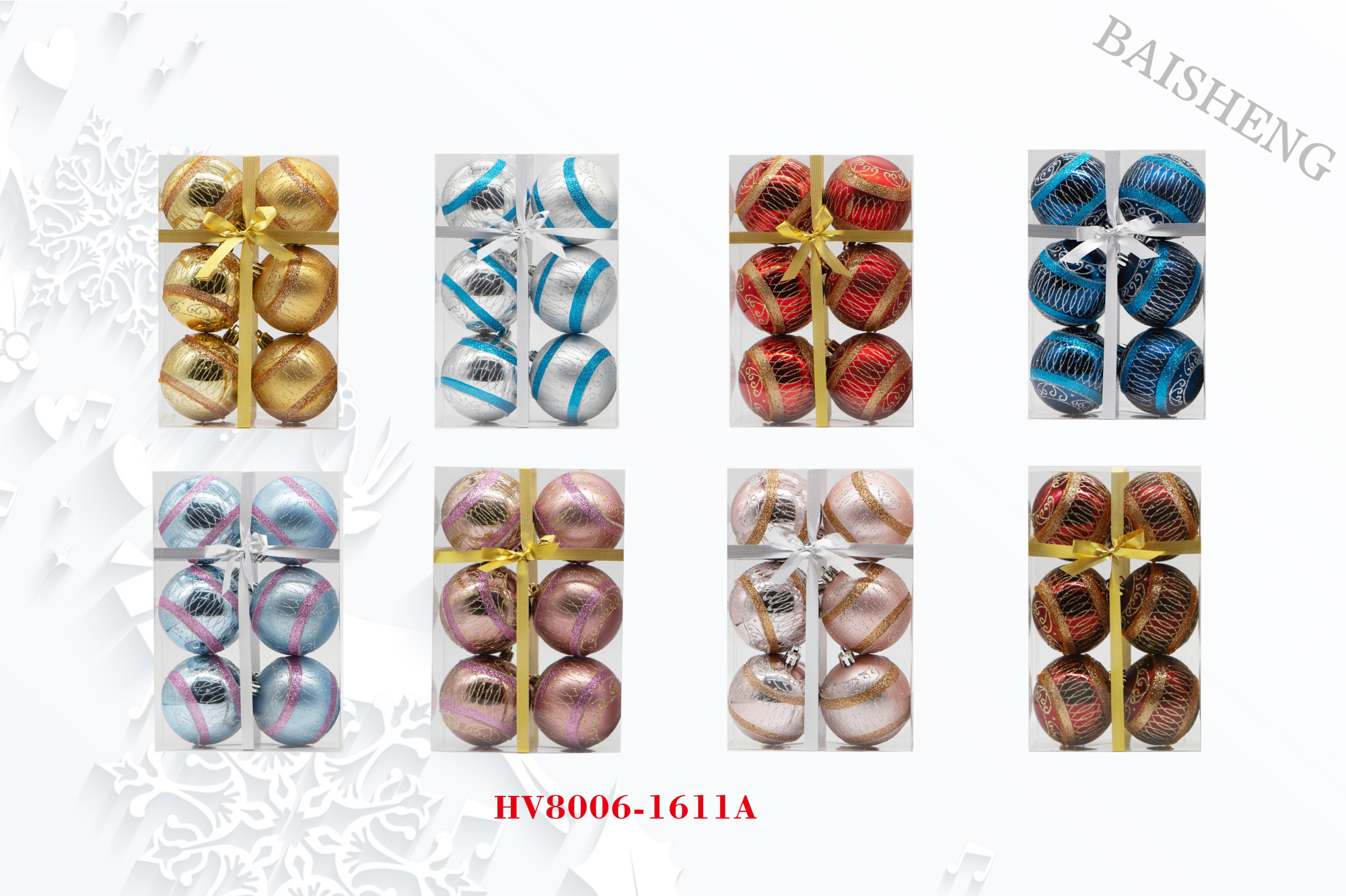 7cm Painted Christmas Balls, 6pcs In PVC Box With Ribbox