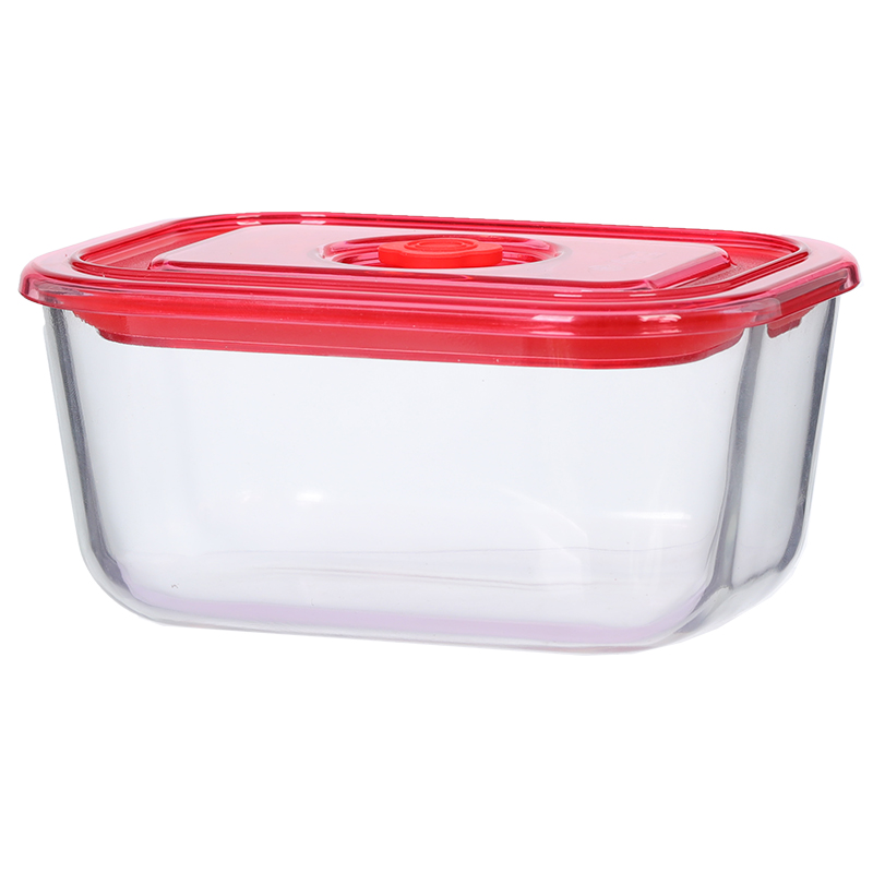 Borosilicate glass food storage container with silicone vacuum seal