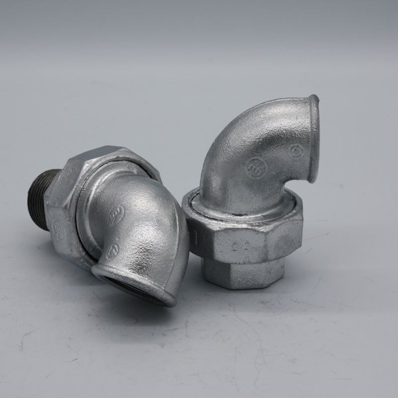 Galvanized Union Elbow, Conical Seat M&f