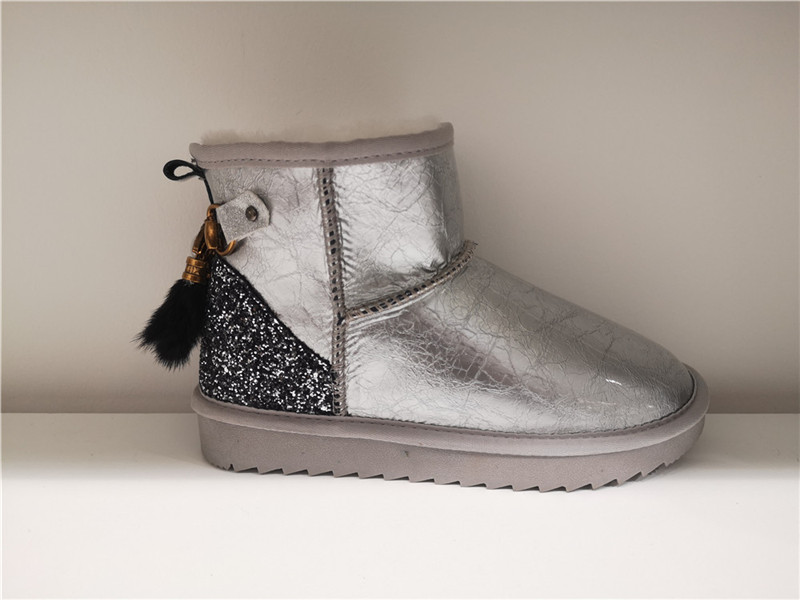 Ladies Fashion Sheepskin/Fake fur Snow Boot Winter shoes Water-Resistant Shinny PU