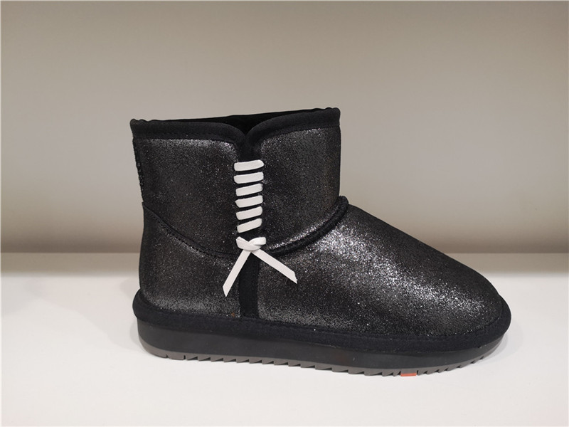 Ladies Fashion Sheepskin/Fake fur Snow Boot Winter shoes Water-Resistant Lether lace