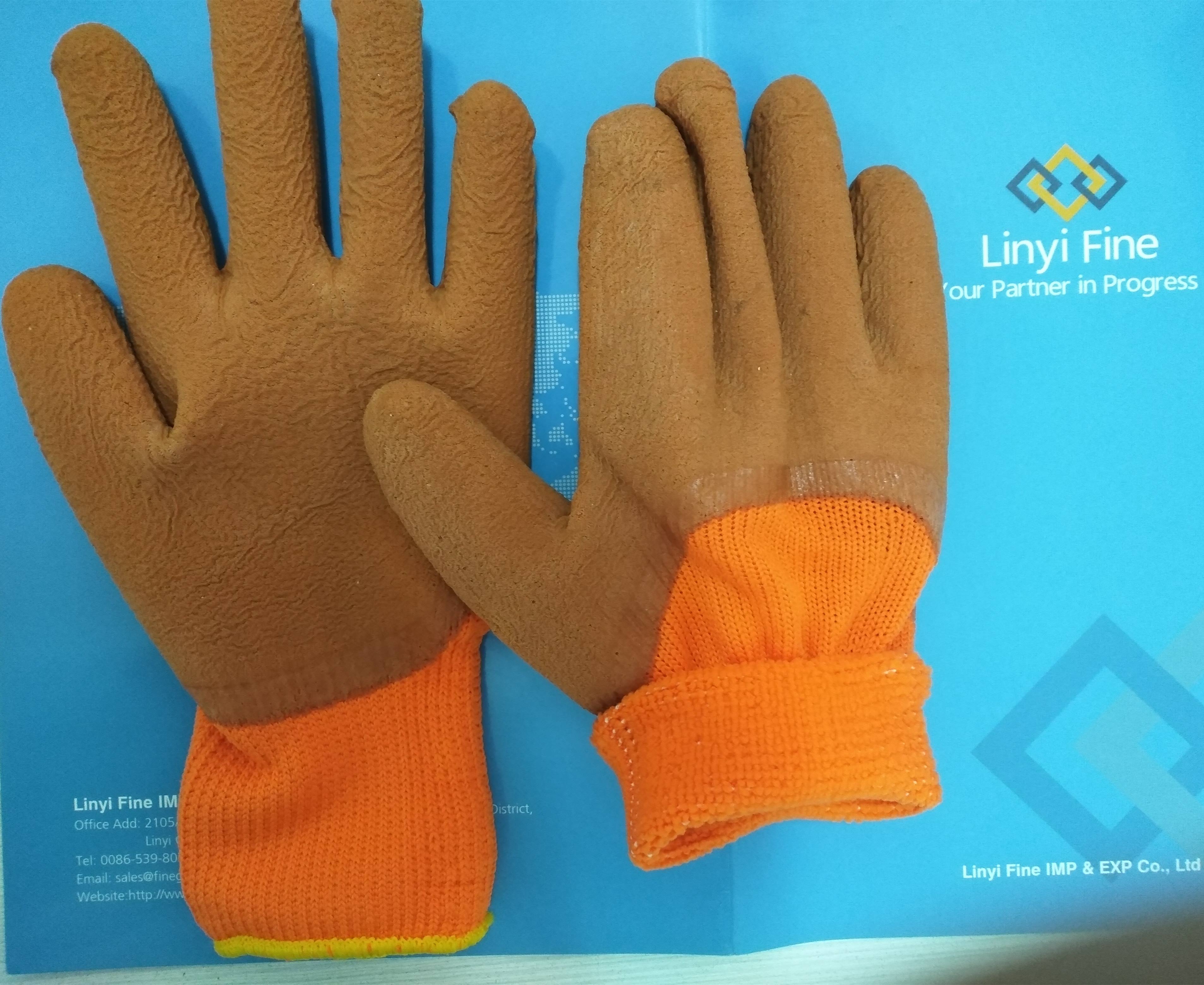 Terry liner half dipping latex coated safety work gloves with foam finish
