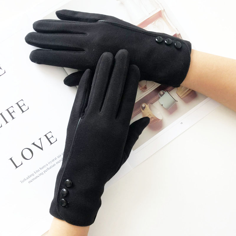 New design velvet fabric gloves with button for winter warm