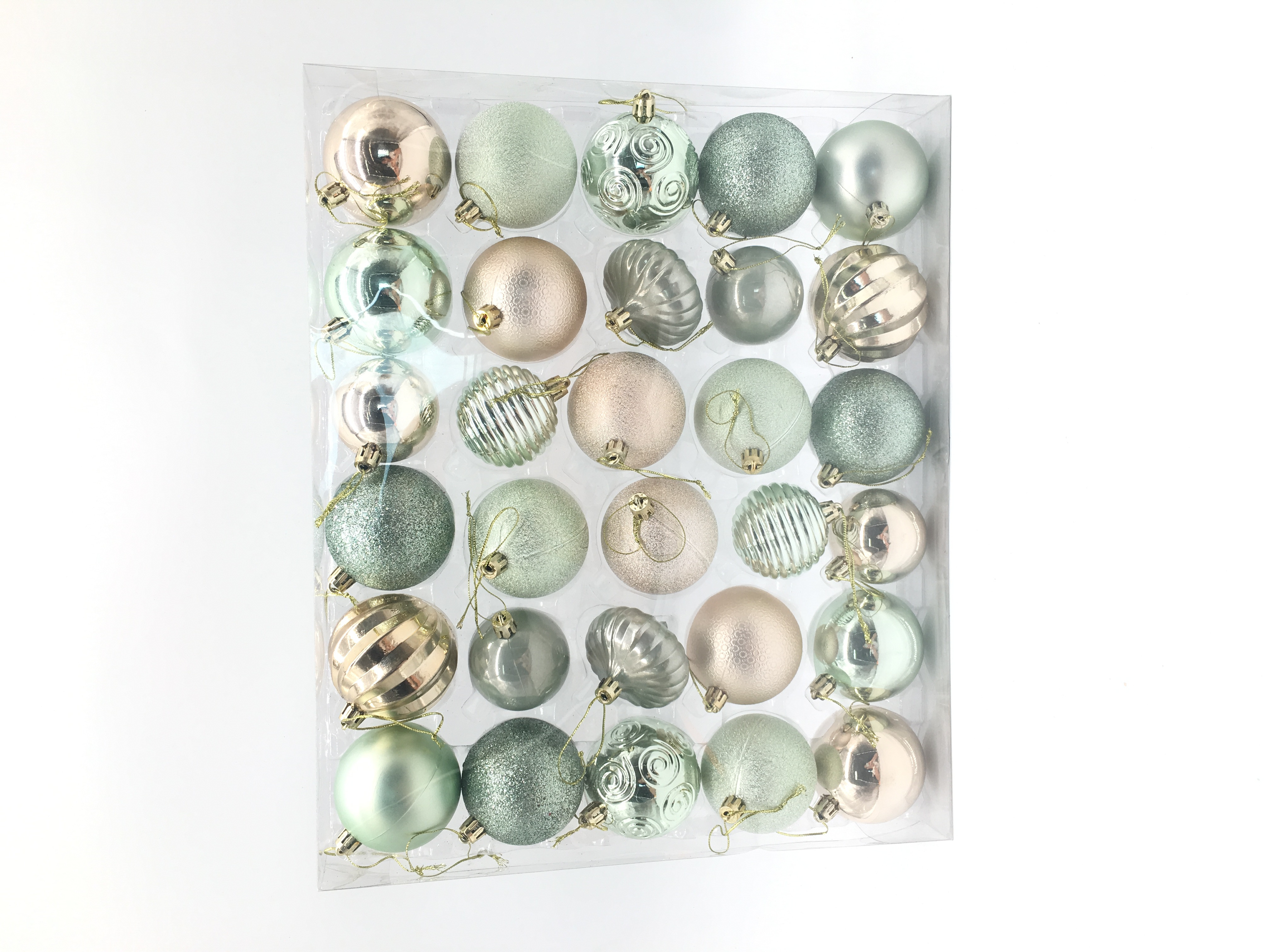 CHRISTMAS S/30 5+6CM mint green and champagne painted products