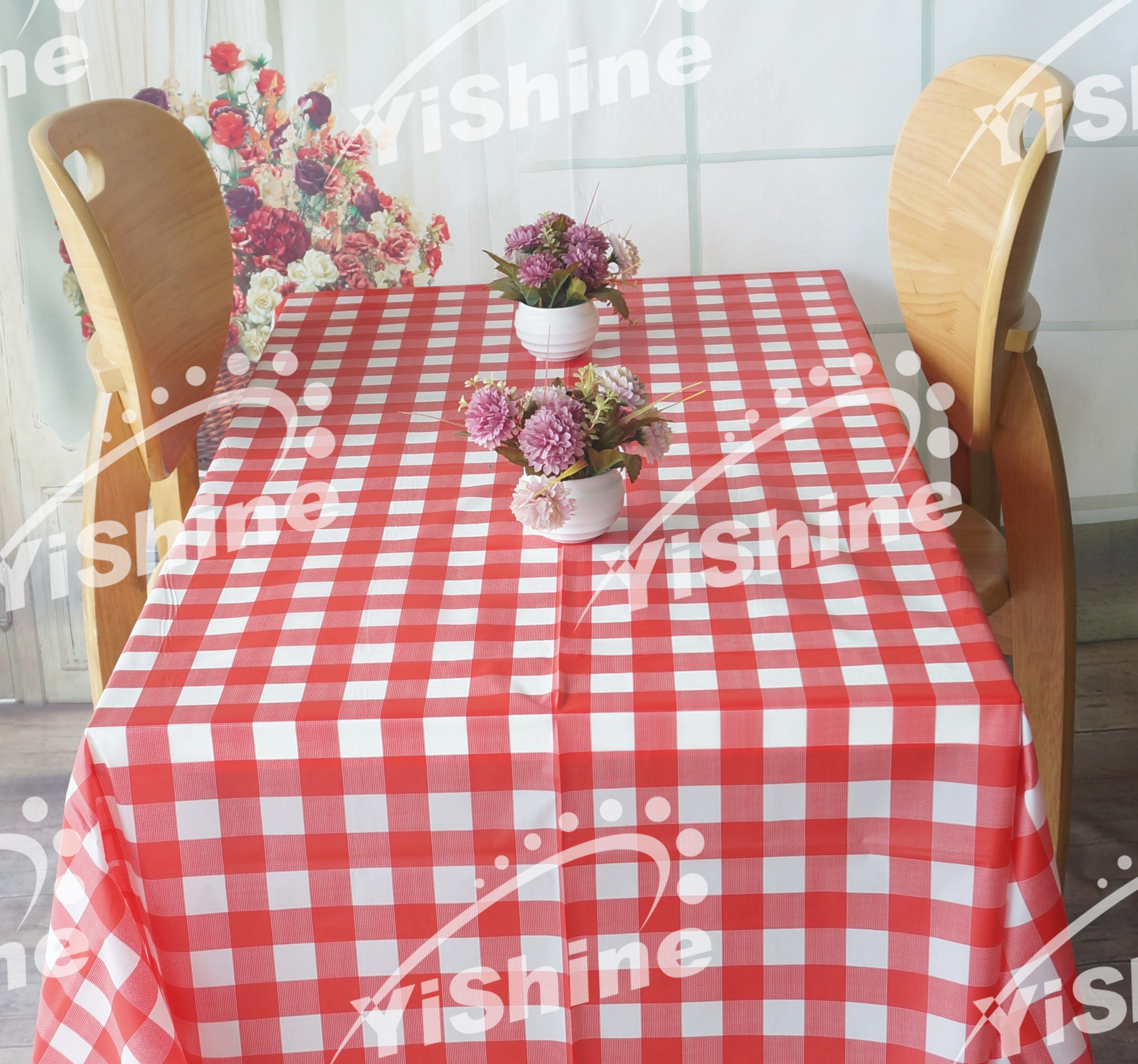 54'' x 108'' Disposable plastic gingham printing tablecloth
