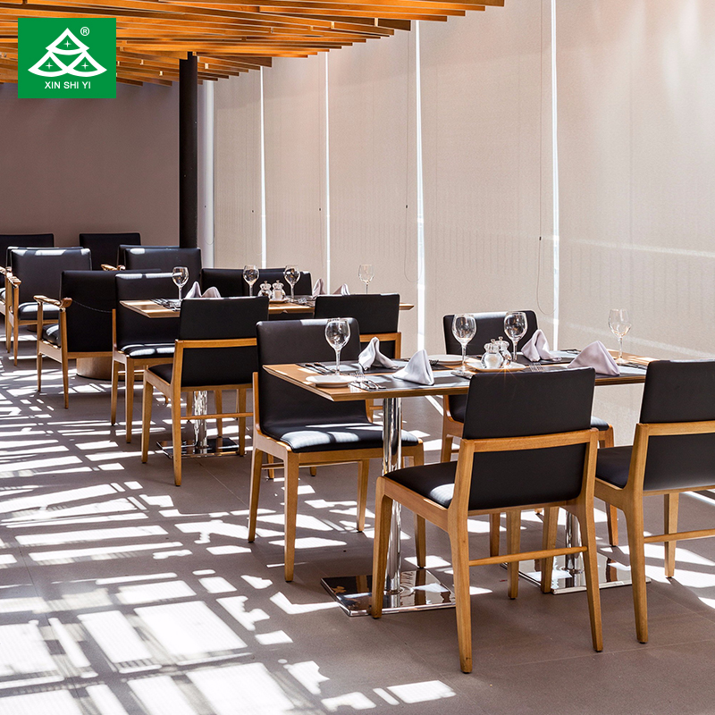 Hot selling contemporary restaurant furniture resort restaurant wooden tables and chairs direct sale