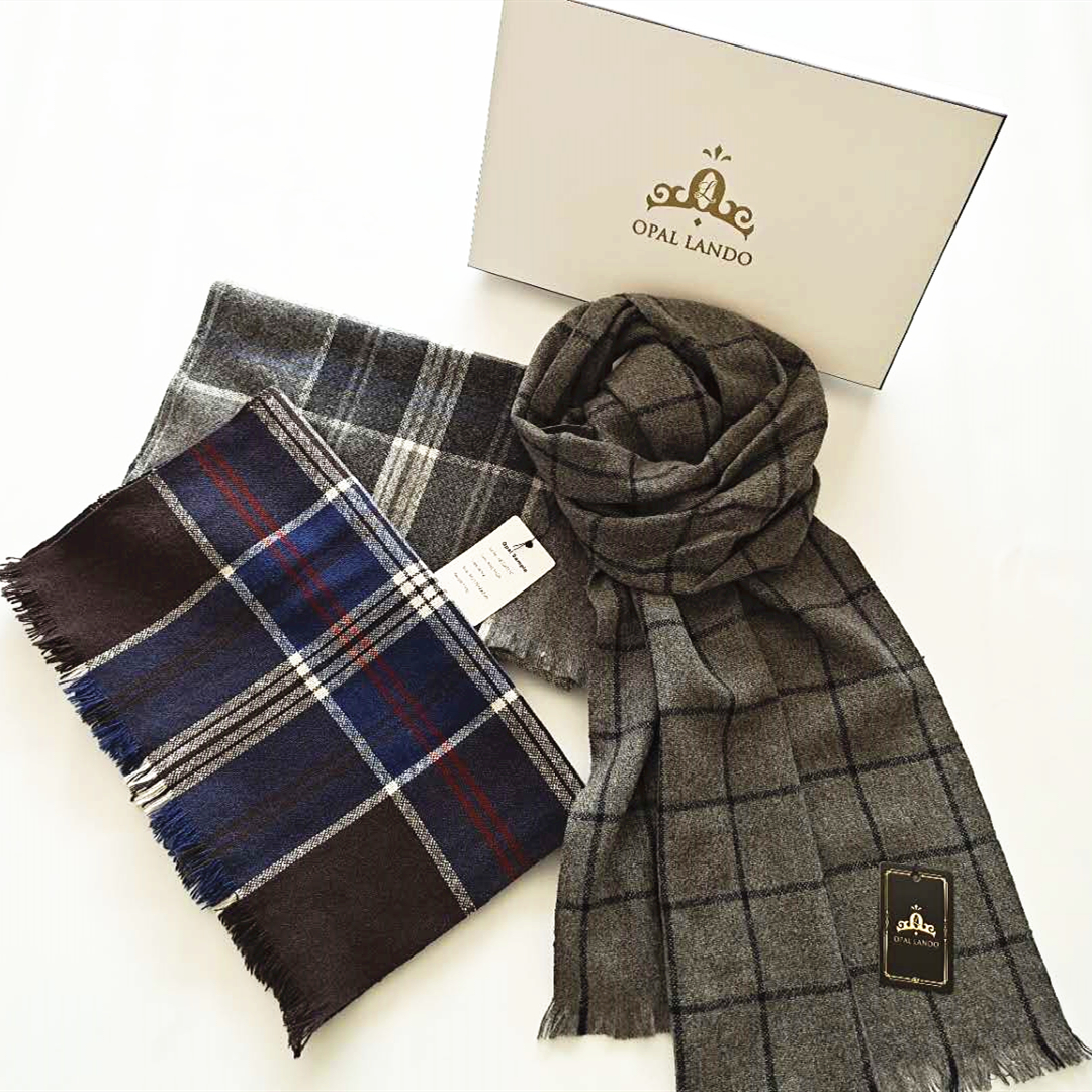Fashion blended 10% cashmere 90% wool check scarf for men