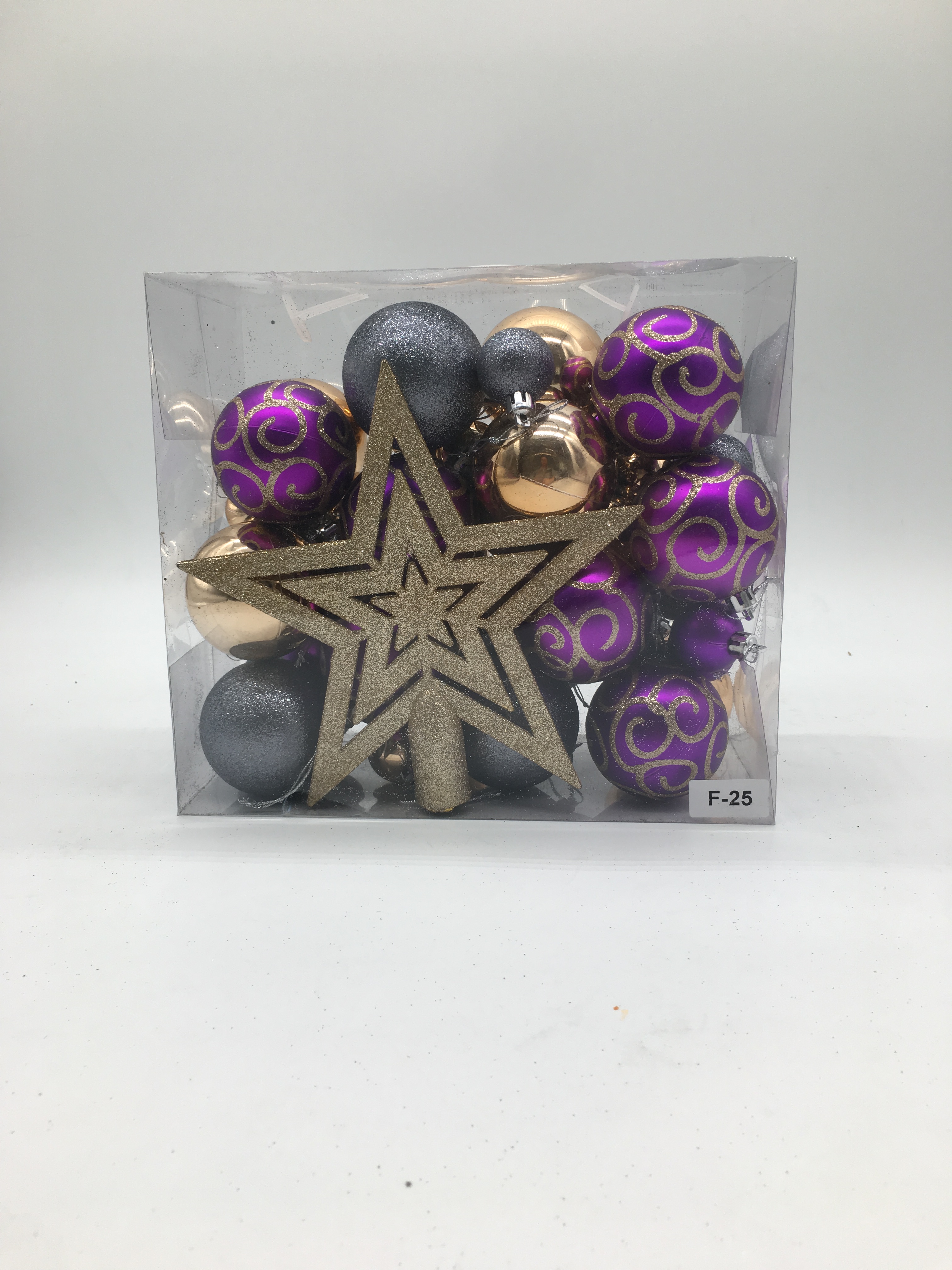 NOEL S/50 6+3+18.5CM purple gold and grey painted decorations